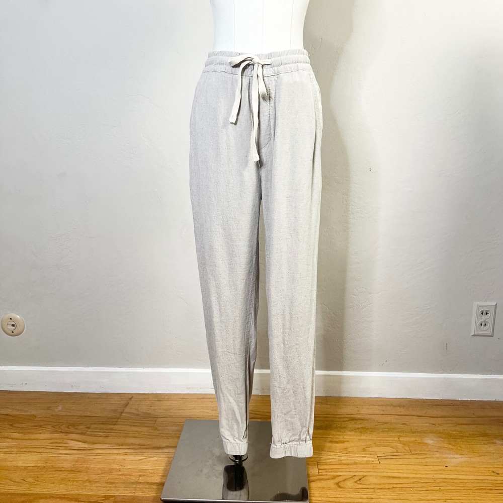 Zara Jogger Pants Linen Viscose Blend Women Small Beige Elastic Waist Drawstring
